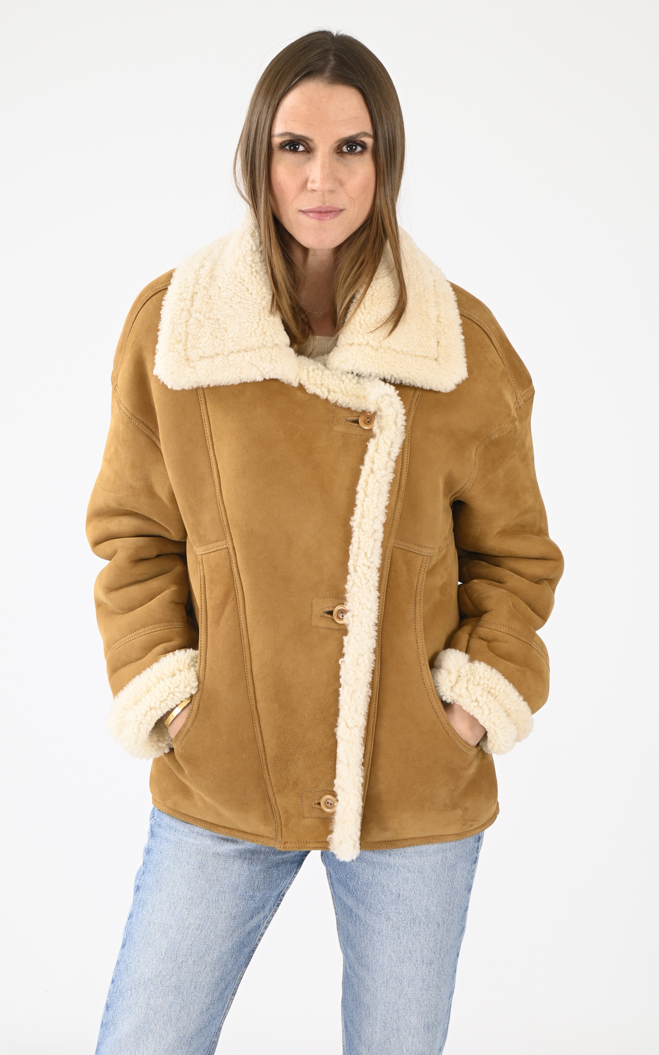 Veste oversize agneau velours beige La Canadienne
