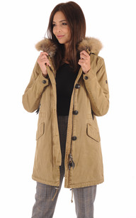 Parka beige fourrure raccoon Blonde n 8 La Canadienne Doudounes Textile Beige