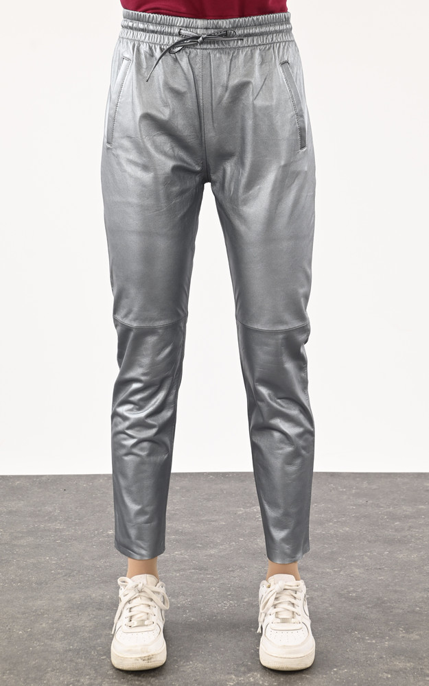 Pantalon jogpant cuir gris métallisé Oakwood