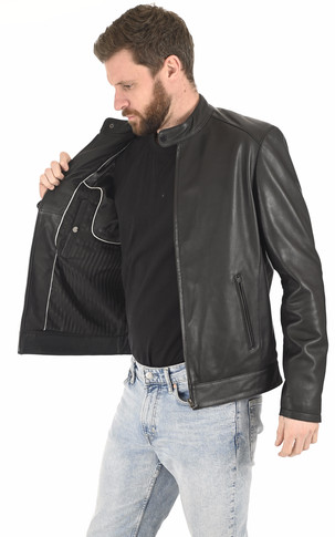 Blouson cuir agneau noir