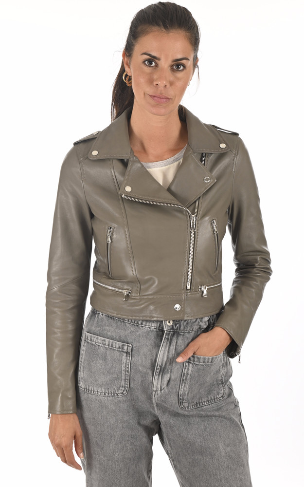 Blouson Yoko en cuir taupe Oakwood