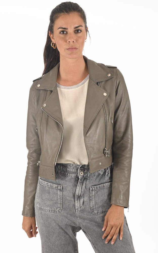 Blouson Yoko en cuir taupe Oakwood