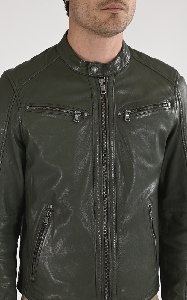 Blouson cuir Gafino Navy vert Daytona 73