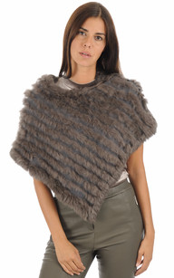 Nouveau Gris Poncho en Fourrure Synthétique Pompons Tricot italien Cape Fourrure Luxe Cosy