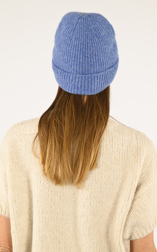 Bonnet alpaga et laine bleu jean Lea Clement