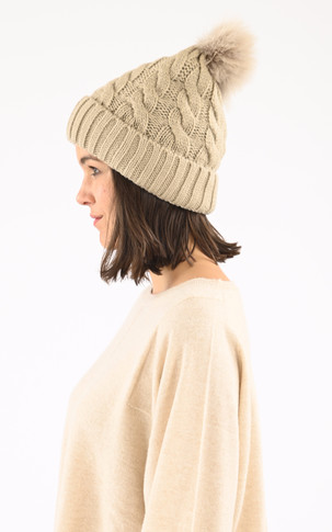 Bonnet Amalie en laine taupe