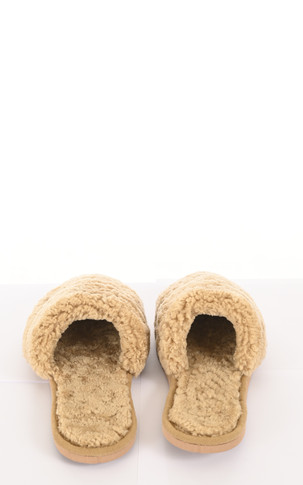 Chaussons en laine de mouton camel