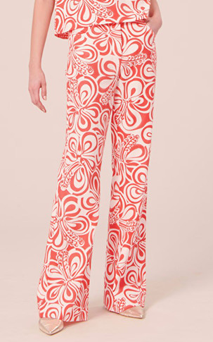 Pantalon fluide imprimé fleuri corail