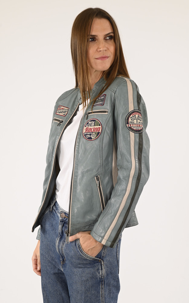 Blouson motard Soline bleu ciel Rose Garden