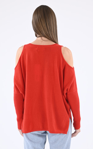 Pull ajouré cachemire rouge