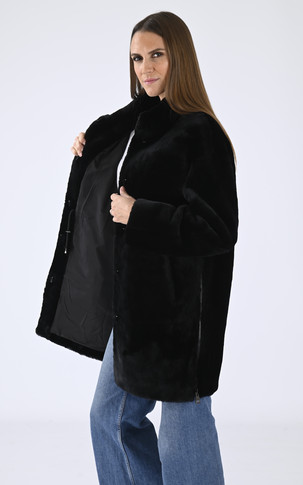 Manteau laine agneau noir