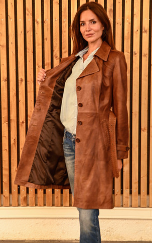 Trench cuir agneau cognac