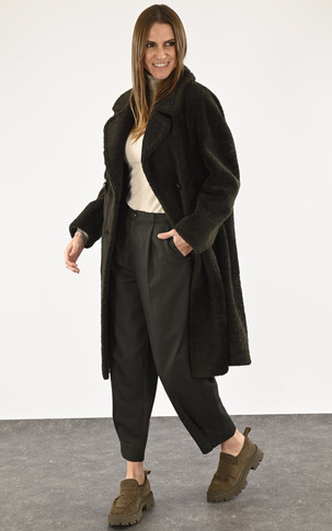 Manteau chaud laine agneau kaki