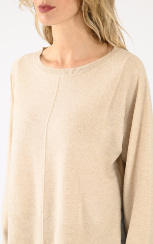 Pull col rond cachemire beige