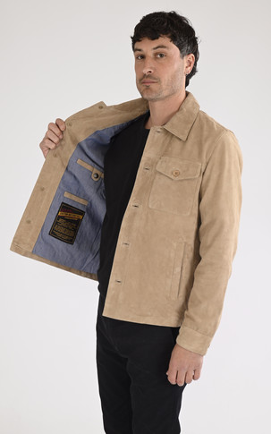 Veste cuir velours Houston beige
